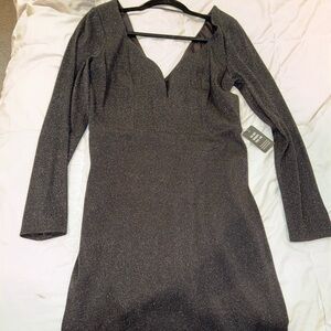 Express Black Shimmer Long Sleeve Dress
